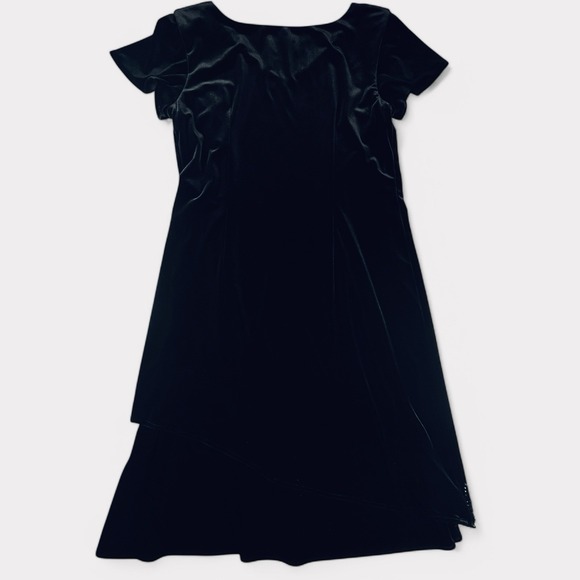 S.L. Fashions Womens Dress 12 Beaded Midi Black Velvet V Neck Cap Sleeve Stretch - Picture 9 of 13